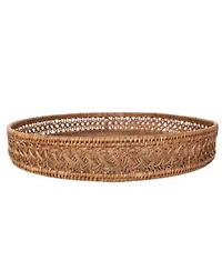 Artifacts Trading Company Handwoven Rattan Round Tray X2013 Seca Design 19 X22 With Glass Insert