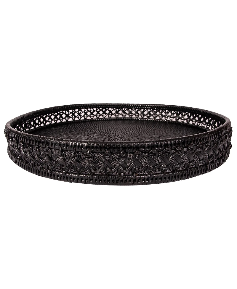 Artifacts Rattan Seca Design Round Tray 19" With Glass Insert