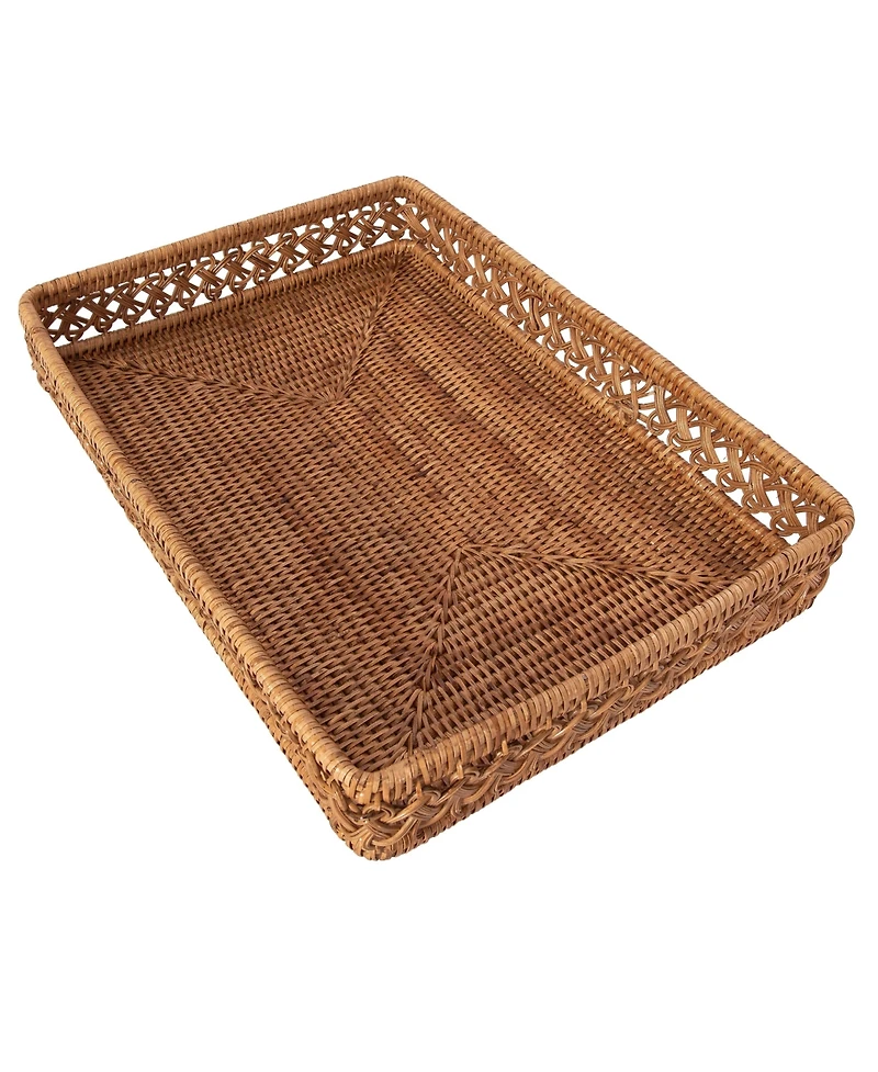 Artifacts Rattan Seca Design Rectangular Tray 17" With Glass Insert