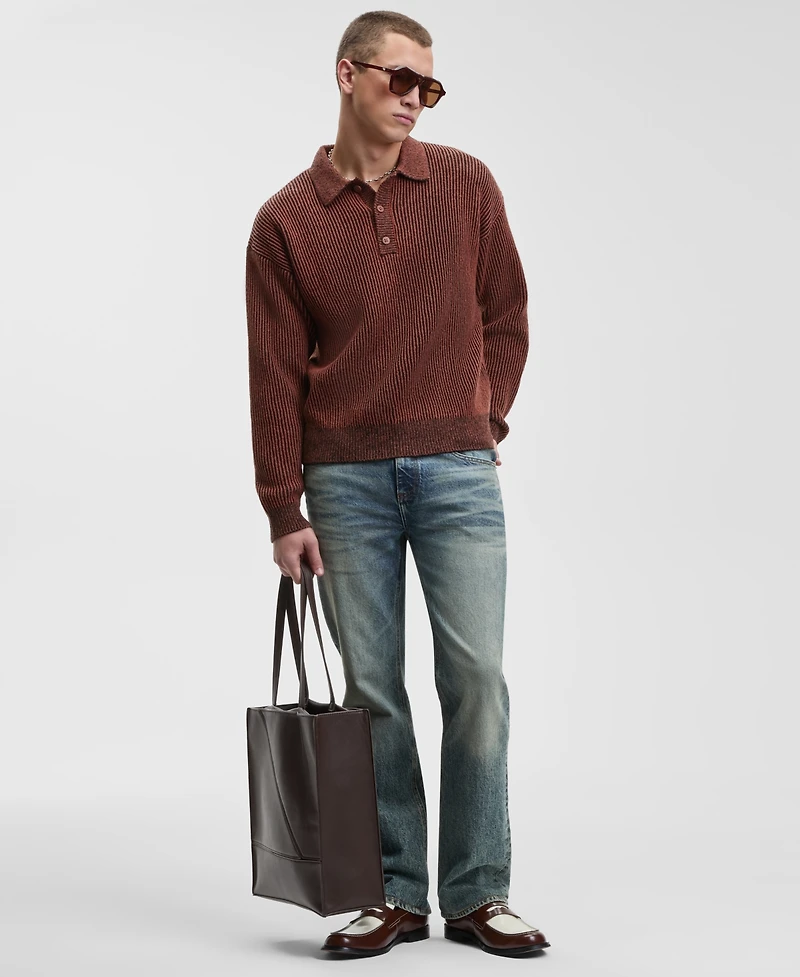 Mode of One Men's Relaxed Fit Plaited Long Sleeve Polo Sweater, Macy's Exclusive
