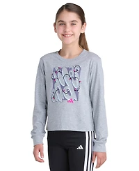 Adidas Big Girls 8-16 Long-Sleeve Regular-Fit Heather Logo Graphic T-Shirt