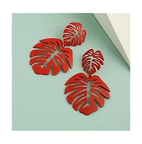 Sohi Women's Red Palm Leaf Drop Earrings