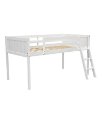 Twin Wood Low Loft Bed with Ladder, ladder can be placed on the left or right