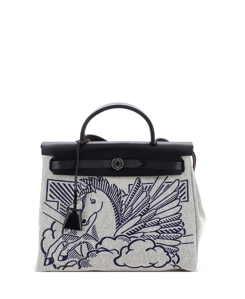 Pre-Owned Hermes 31 Herbag Zip Pegase Pop Toile and Leather