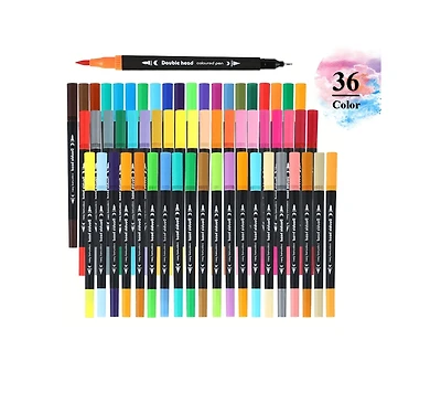 Htutwoo 36 Colors Dual Brush Marker Pens, Marker Set, Artist Fine and Brush Tip Markers For Kids Adult coloring books, Drawing Art Supplies Kit