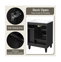Chic Crate-24" Modern Bathroom Vanity Sink & Deep Drawer | 2-Tier Pull-Out Basket Solid Wood Frame White