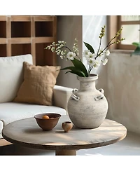LuxenHome Rustic Off-White with Gray 12.4-Inch Tall Terracotta Urn Vase