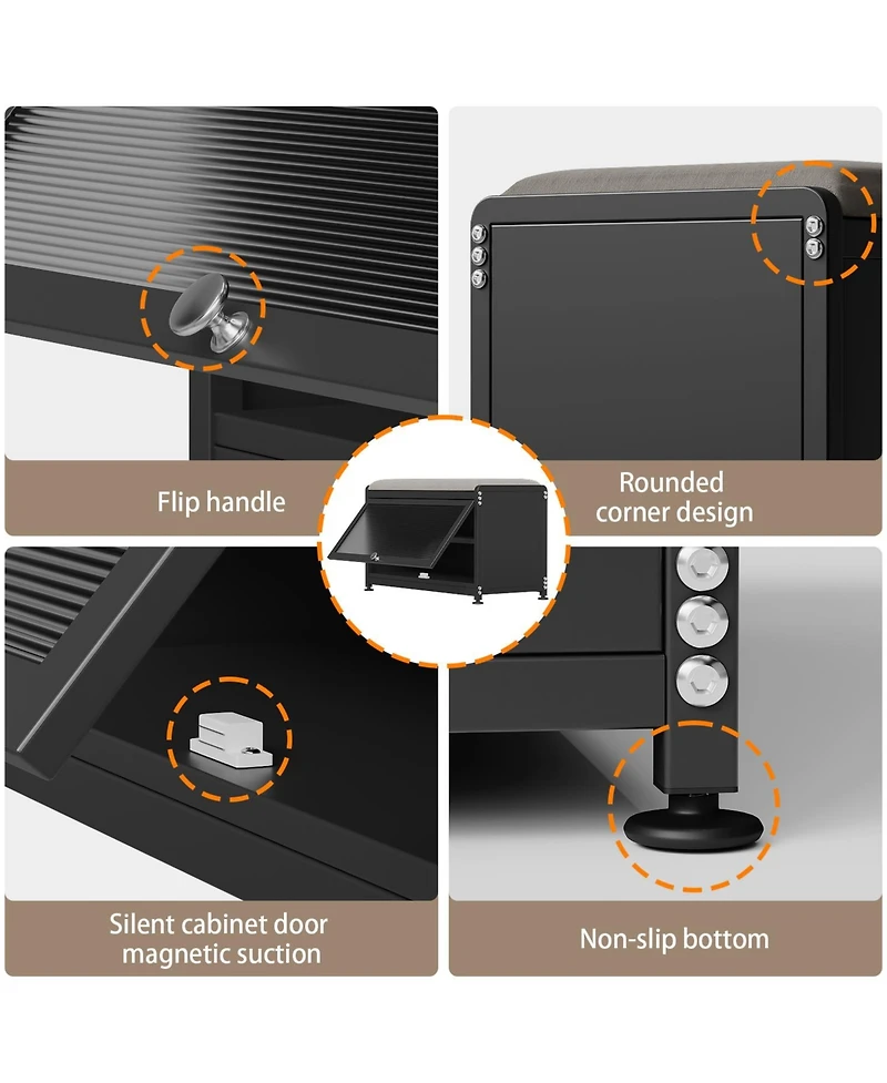 Shoe Storage Bench with Cushion Seat, Modern Organizer Cabinet Flip-Down Door, Sturdy Metal Frame & Comfortable Seating for Entryway