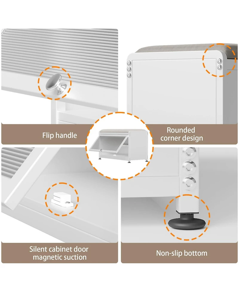 Shoe Storage Bench with Cushion Seat, Modern Shoe Organizer Cabinet with Flip-Down Door, Sturdy Metal Frame & Comfortable Seating for Entryway