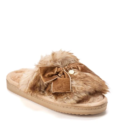 Dearfoams Women's Bianca Pile Slide Slipper with Bow