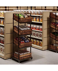 Tribesigns 4-Tier Wooden Kitchen Cart with Wheels, Mobile Fruit and Vegetable Storage, Utility Shelf