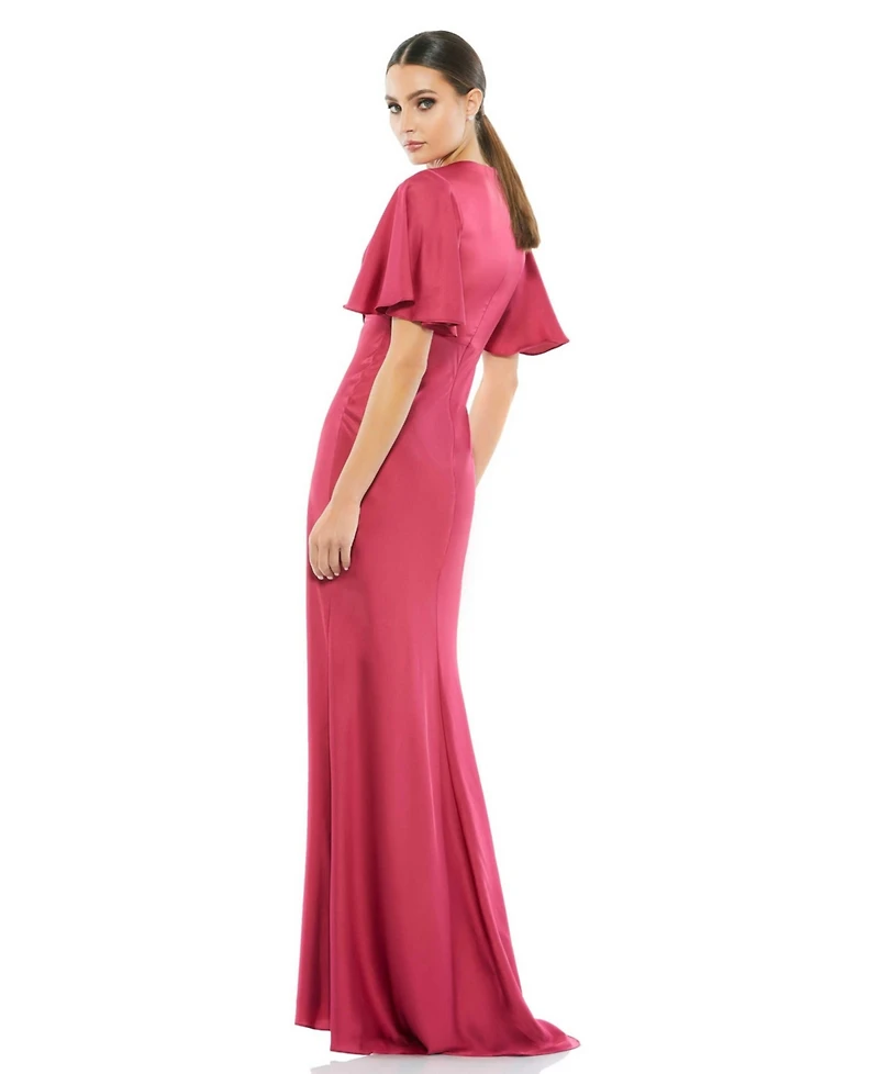 Mac Duggal Women's Flounce Sleeve V Neck Trumpet Gown