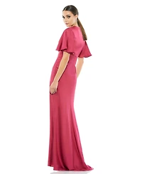 Mac Duggal Women's Flounce Sleeve V Neck Trumpet Gown