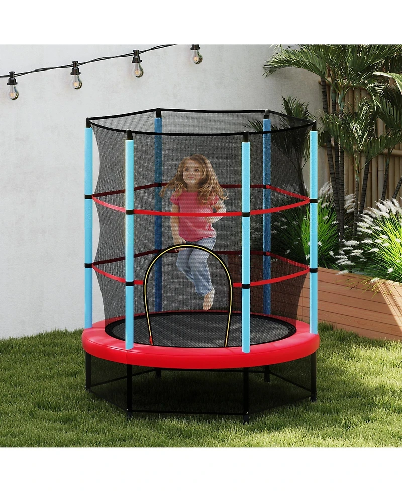 Gymax 55'' Mini Trampoline for Kids w/ Safety Enclosure Net & Seamless Design