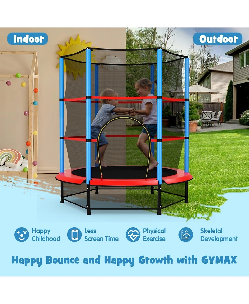 Gymax 55'' Mini Trampoline for Kids w/ Safety Enclosure Net & Seamless Design