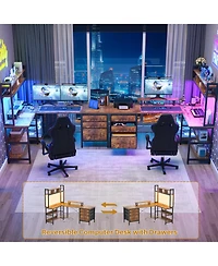 Aheaplus 59'' W L-Shaped Computer Desk with Tall Hutch,Corner