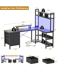 Aheaplus 59'' W L-Shaped Computer Desk with Tall Hutch,Corner