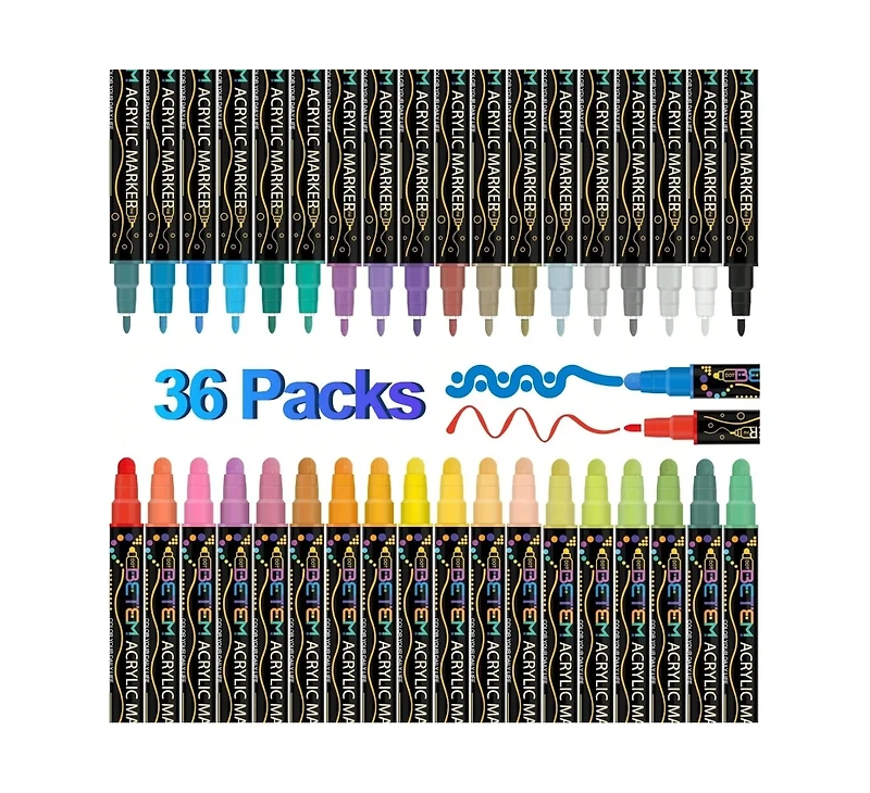 Htutwoo 36 Colors Dual Tip Acrylic Paint Pens Markers, Premium Acrylic Paint Pens ForWood, Canvas, Stone, Rock Painting, Glass, Ceramic Surfaces