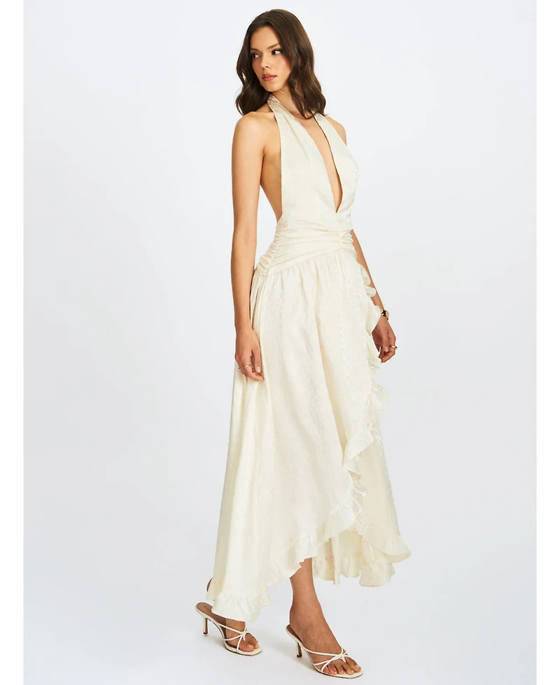 Miss Circle Women's Nalani Floral Ivory Ruffled Halter Maxi Dress
