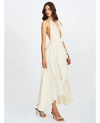 Miss Circle Women's Nalani Floral Ivory Ruffled Halter Maxi Dress