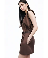 Nocturne Women's Belted Linen Mini Shorts