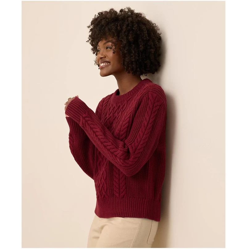 Pact Women's Cable Knit Crew Sweater
