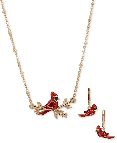 Anne Klein 2-Pc. Gold-Tone Cardinal Pendant Necklace and Earrings Set