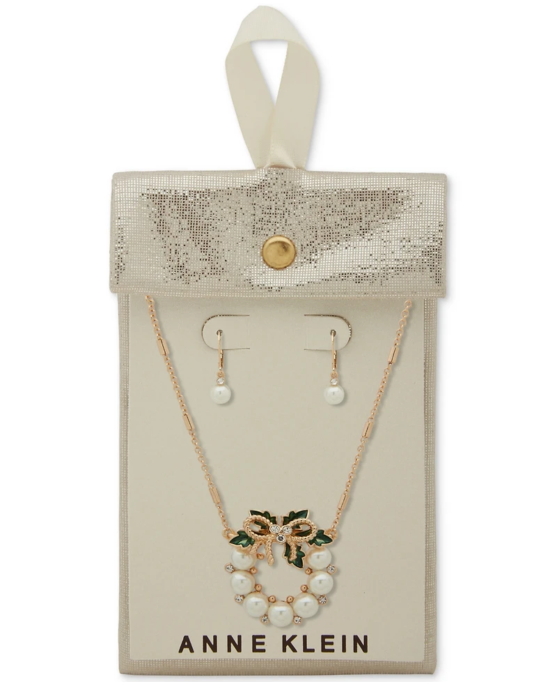 Anne Klein 2-Pc. Imitation Pearl and Enamel Wreath Pendant Necklace and Earrings Set