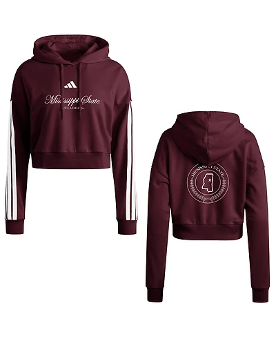 Adidas Women's Maroon Mississippi State Bulldogs Campus Queen Cropped Pullover Hoodie