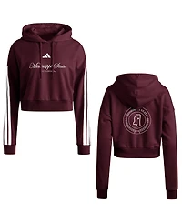 Adidas Women's Maroon Mississippi State Bulldogs Campus Queen Cropped Pullover Hoodie