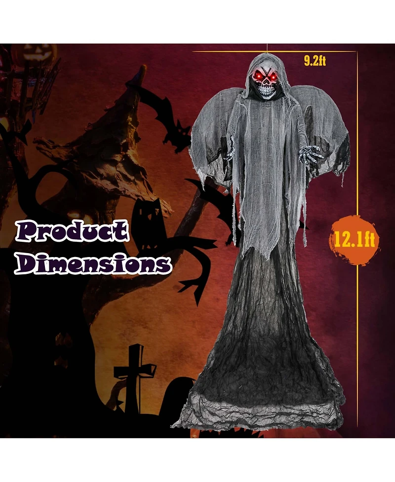 12.1 Ft Hanging Halloween Decoration Skeleton Ghost with Flickering Red Eyes
