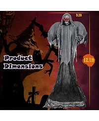 12.1 Ft Hanging Halloween Decoration Skeleton Ghost with Flickering Red Eyes