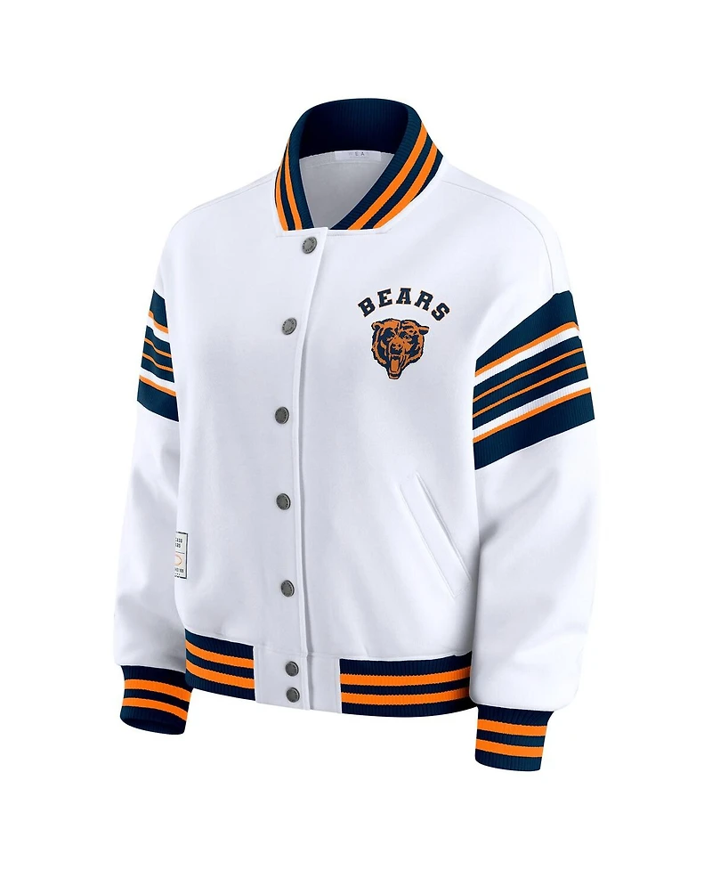 Wear by Erin Andrews Women's White Chicago Bears Full-Snap Fleece Sweatshirt Jacket