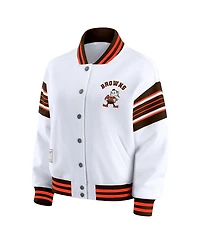 Wear by Erin Andrews Women's White Cleveland Browns Full-Snap Fleece Sweatshirt Jacket