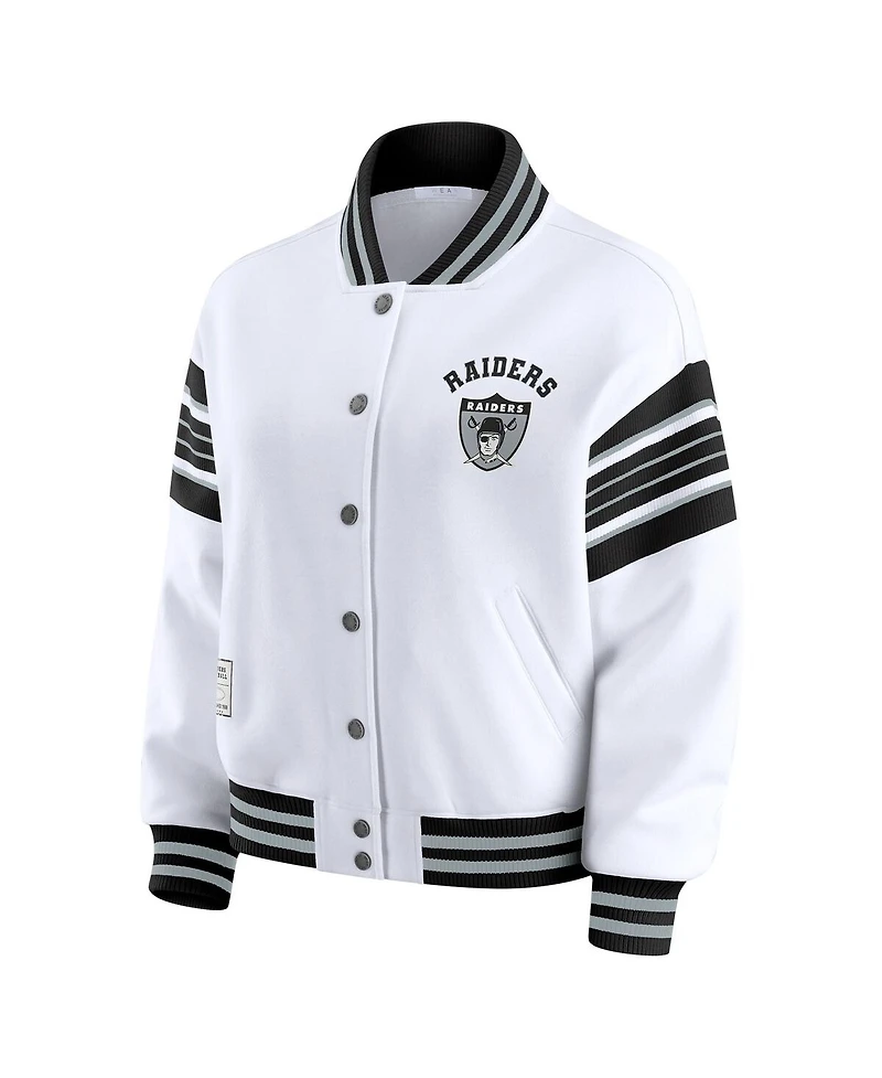Wear by Erin Andrews Women's White Las Vegas Raiders Full-Snap Fleece Sweatshirt Jacket