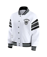 Wear by Erin Andrews Women's White Las Vegas Raiders Full-Snap Fleece Sweatshirt Jacket