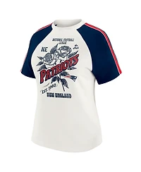 Wear by Erin Andrews Women's White New England Patriots Sleeve Stripe Distressed Raglan T-Shirt
