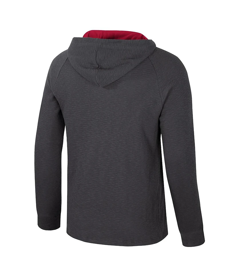 Colosseum Men's Charcoal Arkansas Razorbacks Dujour Ralgan Long Sleeve Henley Hoodie T-Shirt