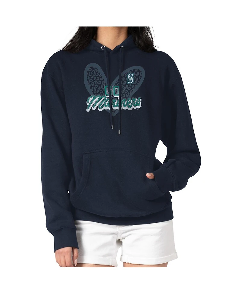 G-iii 4Her by Carl Banks Women's Navy Seattle Mariners Leopard Heart Pullover Hoodie