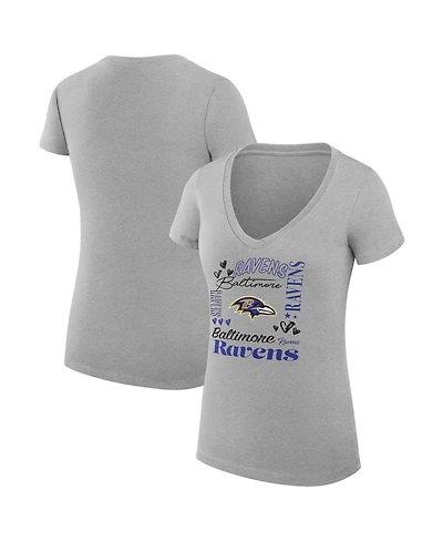 G-iii 4Her by Carl Banks Women's Heather Gray Baltimore Ravens Super-Slim Fit Lightweight Collage Team V-Neck T-Shirt