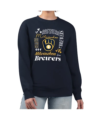 G-iii 4Her by Carl Banks Women's Navy Milwaukee Brewers Collage Team Graphic Fleece Pullover Hoodie