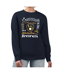 G-iii 4Her by Carl Banks Women's Navy Milwaukee Brewers Collage Team Graphic Fleece Pullover Hoodie