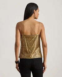 Lauren Ralph Women's Hatita Sequined Mesh Spaghetti Strap Camisole Top