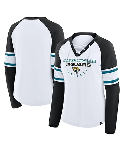 Fanatics Women's White/Black Jacksonville Jaguars Redzone Blitz Package Raglan Lace-Up V-Neck Long Sleeve T-Shirt