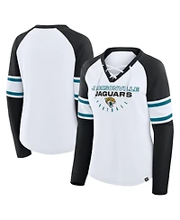 Fanatics Women's White/Black Jacksonville Jaguars Redzone Blitz Package Raglan Lace-Up V-Neck Long Sleeve T-Shirt