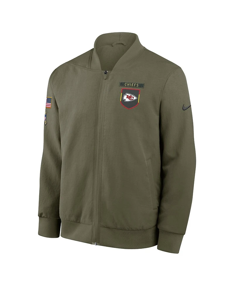 Nike Men's Olive Kansas City Chiefs 2025 Salute to Service Sideline Full-Zip Bomber Jacket
