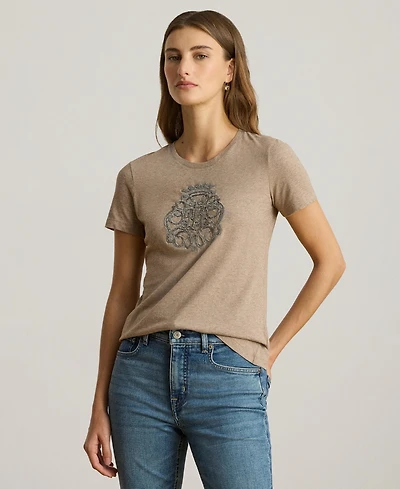 Lauren Ralph Women's Beaded-Crest Jersey T-Shirt