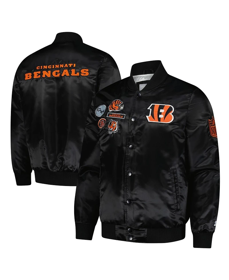 Starter Men's Black Cincinnati Bengals Exclusive Satin Full-Snap Varsity Jacket