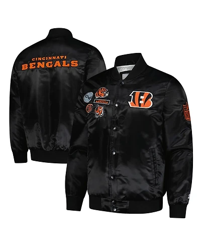 Starter Men's Black Cincinnati Bengals Exclusive Satin Full-Snap Varsity Jacket