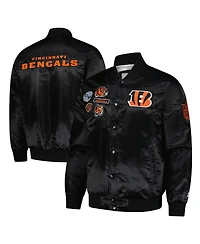 Starter Men's Black Cincinnati Bengals Exclusive Satin Full-Snap Varsity Jacket